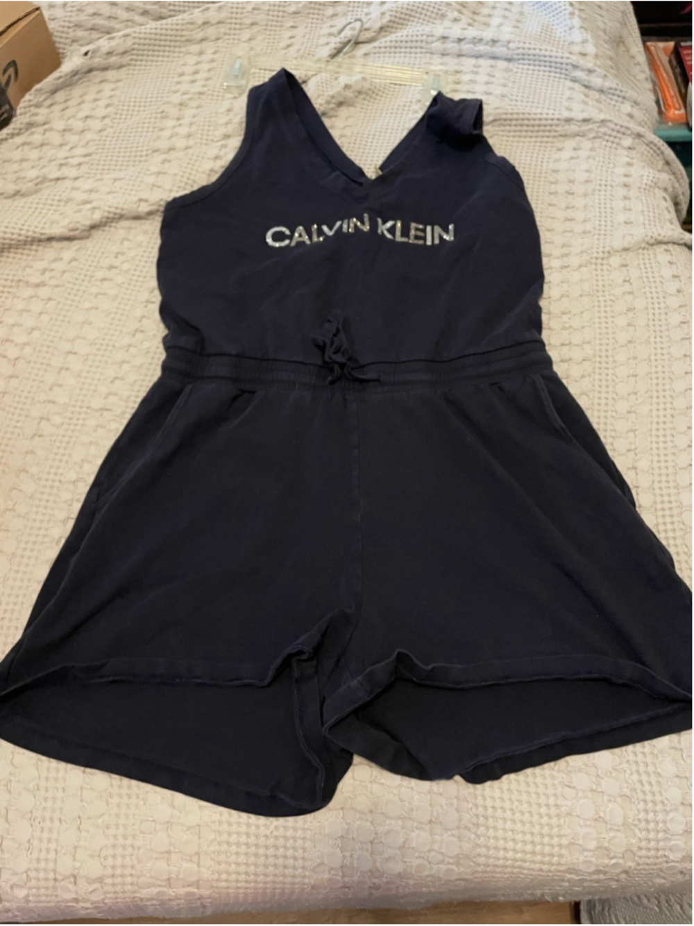 Women's Calvin Klein Black Rhinestone Logo Romper